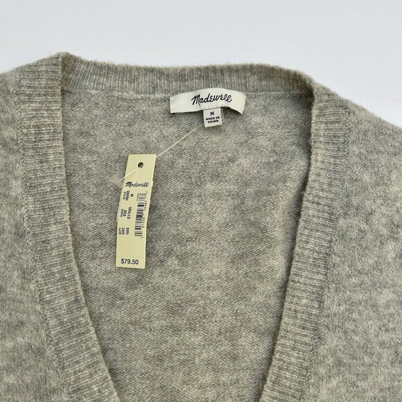 Madewell Wrap V-Neck Sweater in Coziest Yarn Gray Merino Wool Alpaca Size Medium - Picture 5 of 9